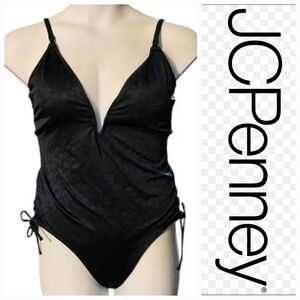 NWT JCPenney Black Animal Print Swimsuit ~L